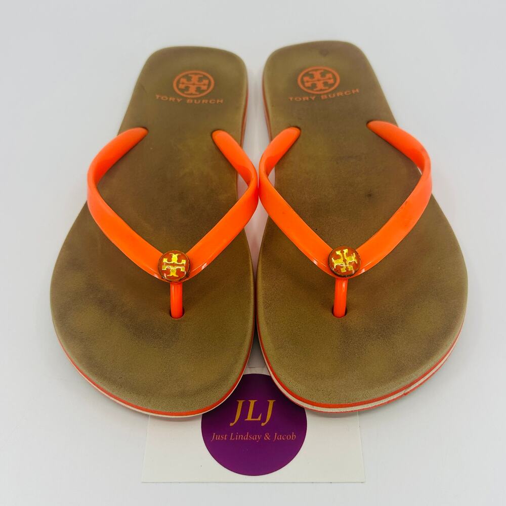 Tory Burch Women's Tan/Orange Flip Flop Sandals Size 8 *SEE PHOTOS* *READ*